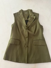 Chaleco de traje sin mangas con solapa muesca oliva Elie Tahari para mujer talla XS