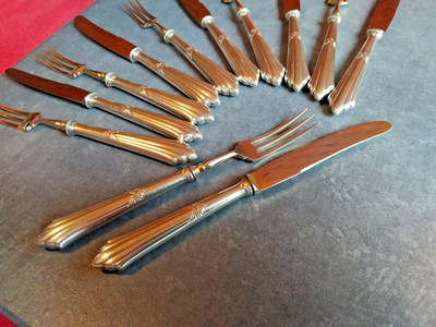 OBSTBESTECK -WMF- Modell 900-Fächermuster - Obstbesteck 90er Silberauflage.