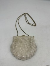 Vtg La Regale Handbag w/ chain - beaded - off white - KISS Lock - Wedding Party