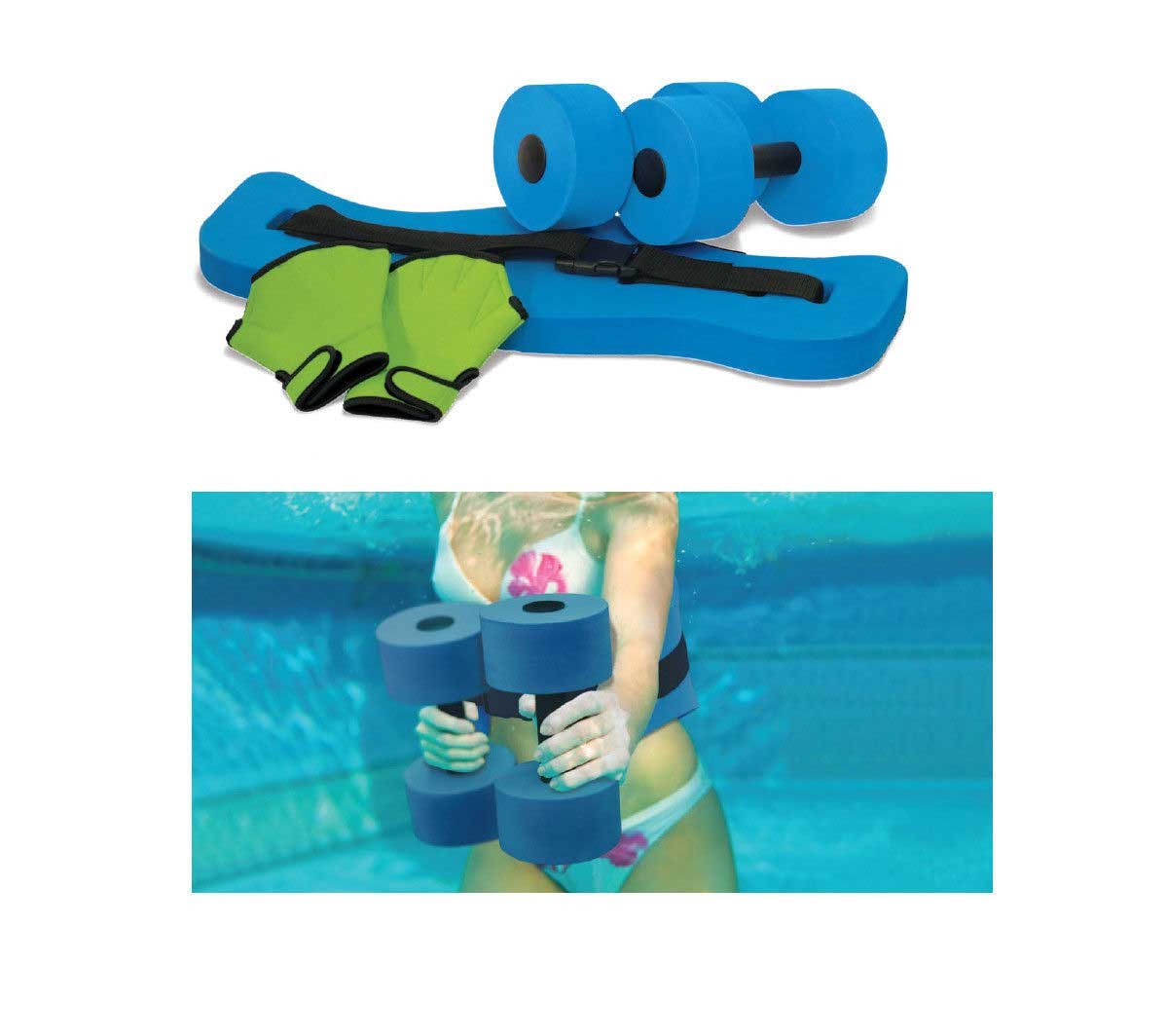 Kit Agua Fitness 2 Mancuernas 2 Guantes 1 Cinturón Kokido Gimnasio En Piscina