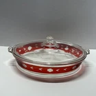 Rare Pyrex 11-1/2” Ruby Red & Clear Etched Flowers Oval Casserole Dish 644 C A