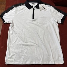 DKNY Quarter Zip Polo Shirt Size Large White Short Sleeve Embroidered Logo NWT