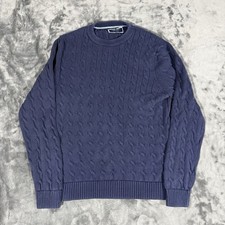 Charles Tyrwhitt Sweater Mens L Blue Cable Knit Fisherman Cotton Classic Preppy
