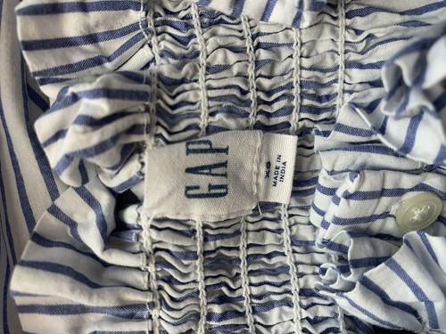Blusa Top GAP Blanca Azul Rayas Cuello Simulado Talla CS 100% Algodón - Imagen 6 de 10