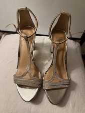 Silver Rhinestone Ankle Strap Block Heels Bridal Prom
