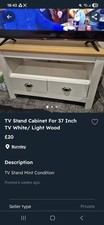 White Wooden TV Stand For 37 Inch TV Colection Only.