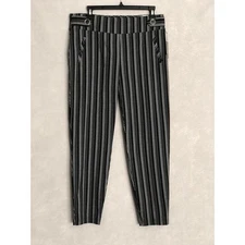Soho Apparel LTD. Women's Large Stripe Ankle Length Pull-On Pants Black NEW