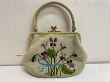 Vtg Elizabeth Turner 1960s Floral Needlepoint Handbag Purse Violet Bouquet 60s