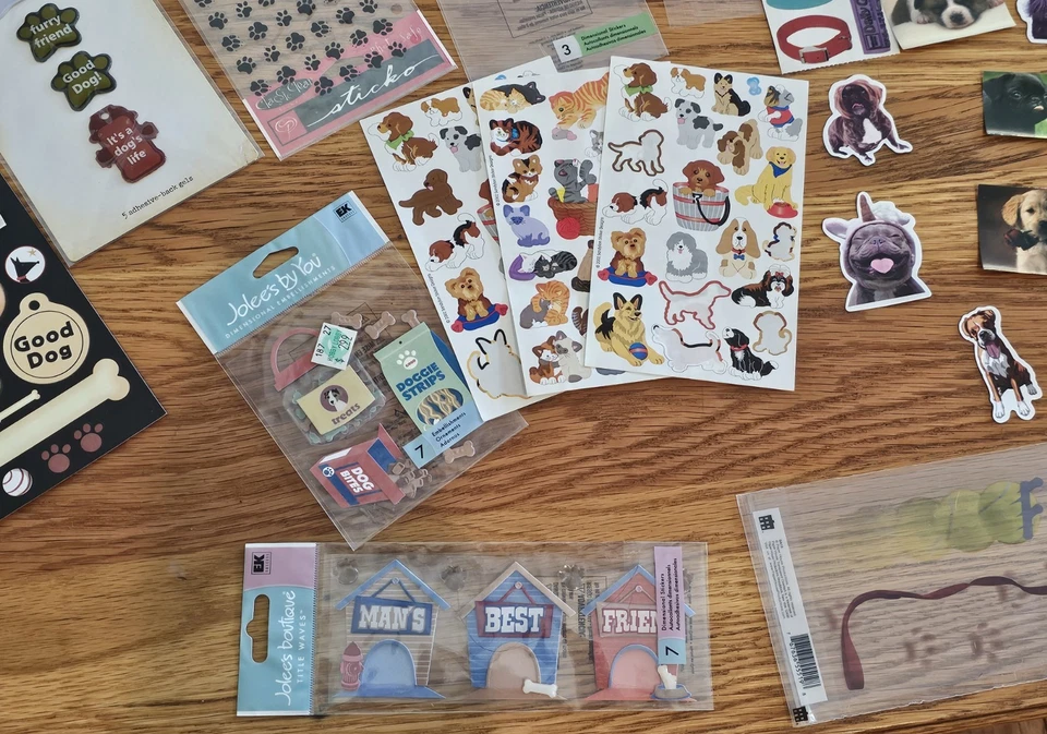 Gran Lote de Pegatinas PERRO Cachorro Mascota, Jolees Frase Café Papel Casa Bo Bunny Foto 2 de 4