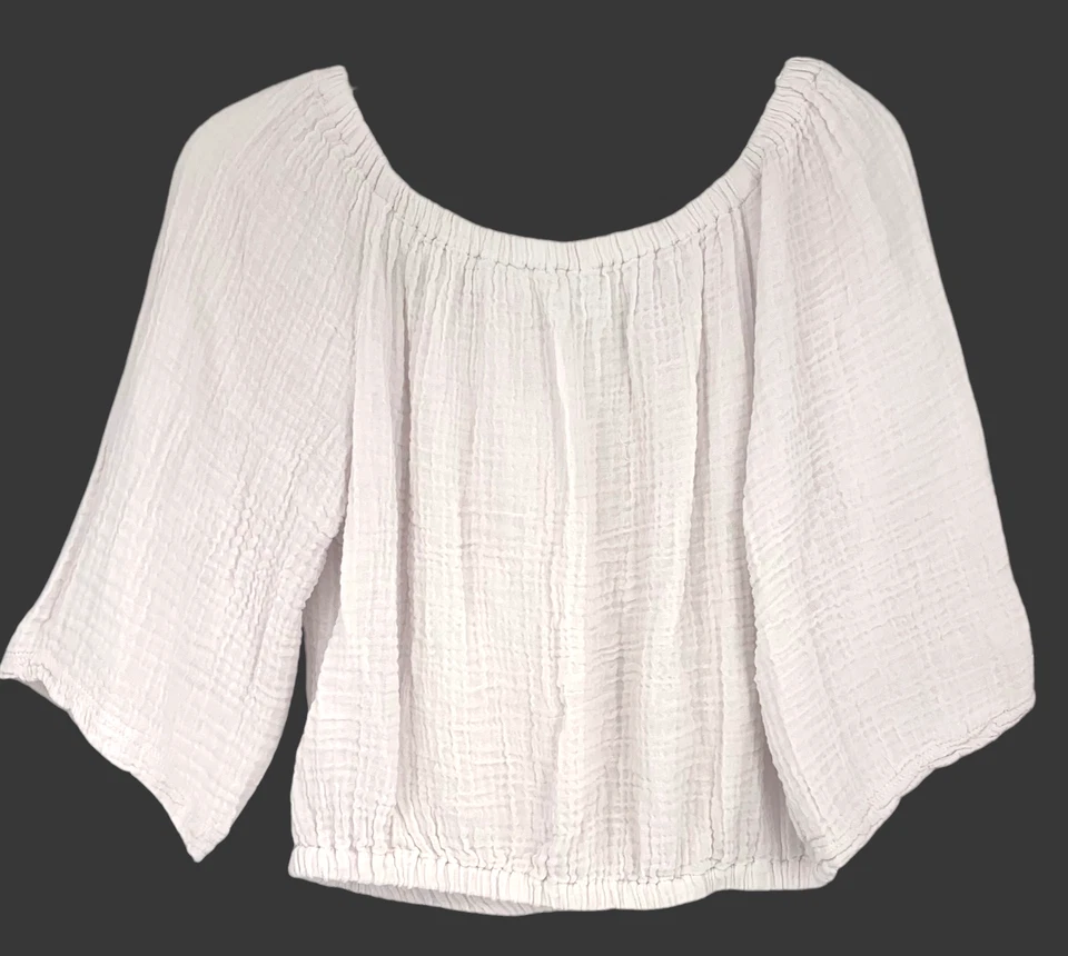 Blusa Top Convertible Michael Stars Isabel Talla S Blanco Tiza Doble Gasa Foto 2 de 4