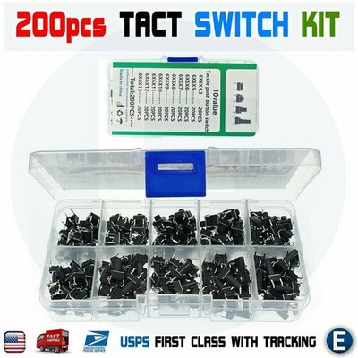 200pcs 6x6 Tact Micro Switch Tactile Push Button Kit Height 4.3MM~13MM DIP 4P US
