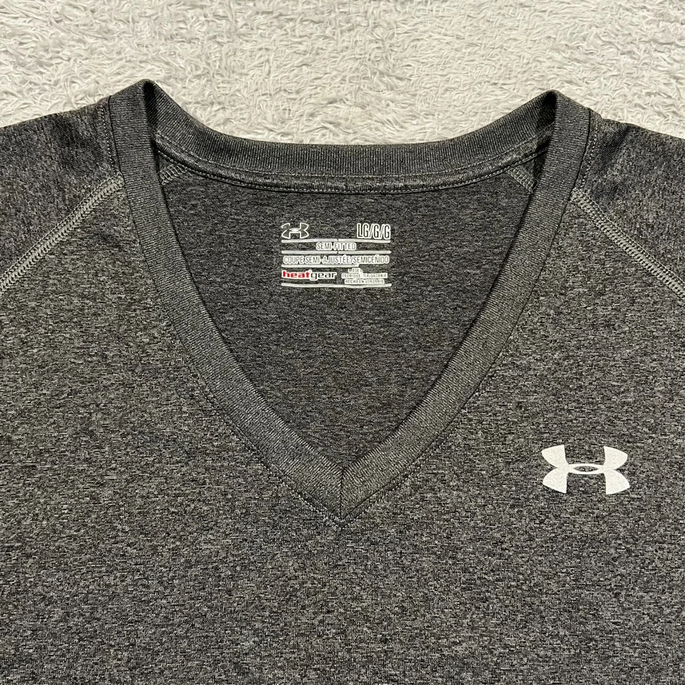 Under Armour Heat Gear Semi-Fitted T-Shirt Women's L Gray Gym Training READ - Image 2 of 4