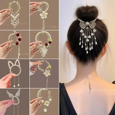 Flower Pearl Tassel Hair Clip Rhinestone Butterfly Bun Holder Women Hair Pin