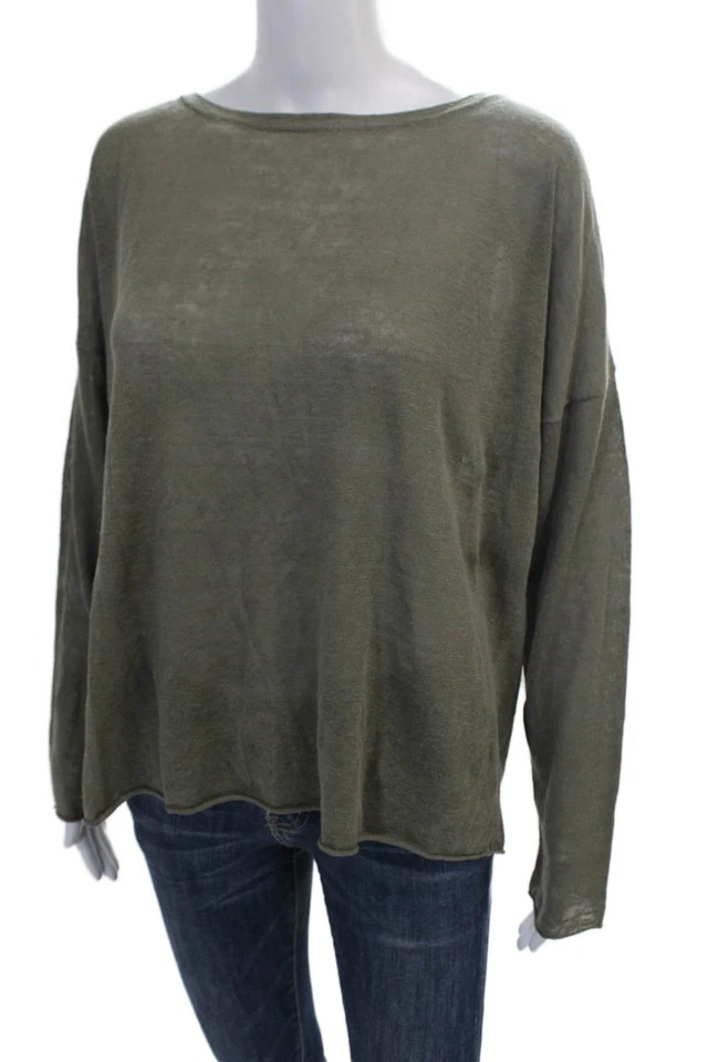 360 毛衣女式薄针织长袖露肩毛衣绿色 S 码 — 第 2/4 张图片