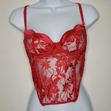 Vintage Victoria's Secret gold label red lace clasp back cropped corset bra 36b