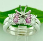 14k Solid White gold natural  Pink Sapphire Diamond Ring setting Semi Mount set — photo 3