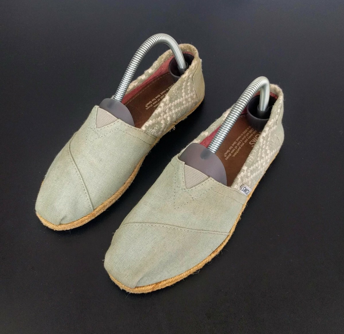 TOMS Light Blue Slip On Flats Size W Fabric Canvas Casual Comfort Cute  White