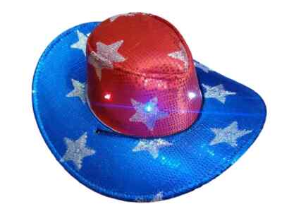 Way to Celebrate Unisex Light Up Sequins Red White Blue Cowboy Hat Team USA 