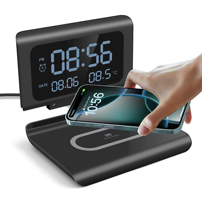 Digital Alarm Clock With Thermometer 15W Wireless Charger For iPhone 17e Samsung