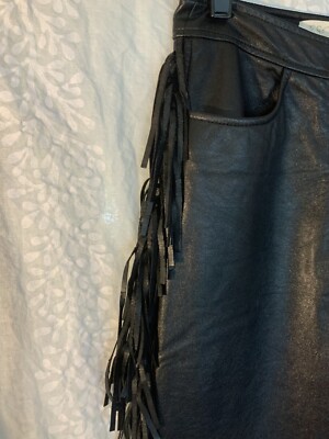 Pantalon En Cuir D'Agneau Escada By Margaretha Ley - Taille 42, Franges, Noir - Neuf Avec Étiquettes