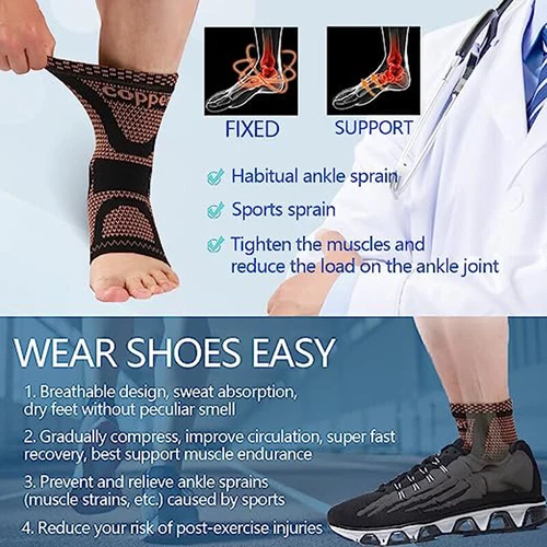 Copper Ankle Compression Sleeve Brace Support Socks Foot Fasciitis Pain Relief - Picture 3 of 42