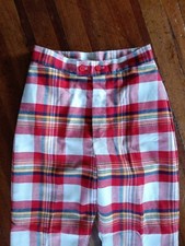 Vintage 70s Plaid Flared Leg Red Pants, Retro MCM Boys Lg Mens XS Disco Pants