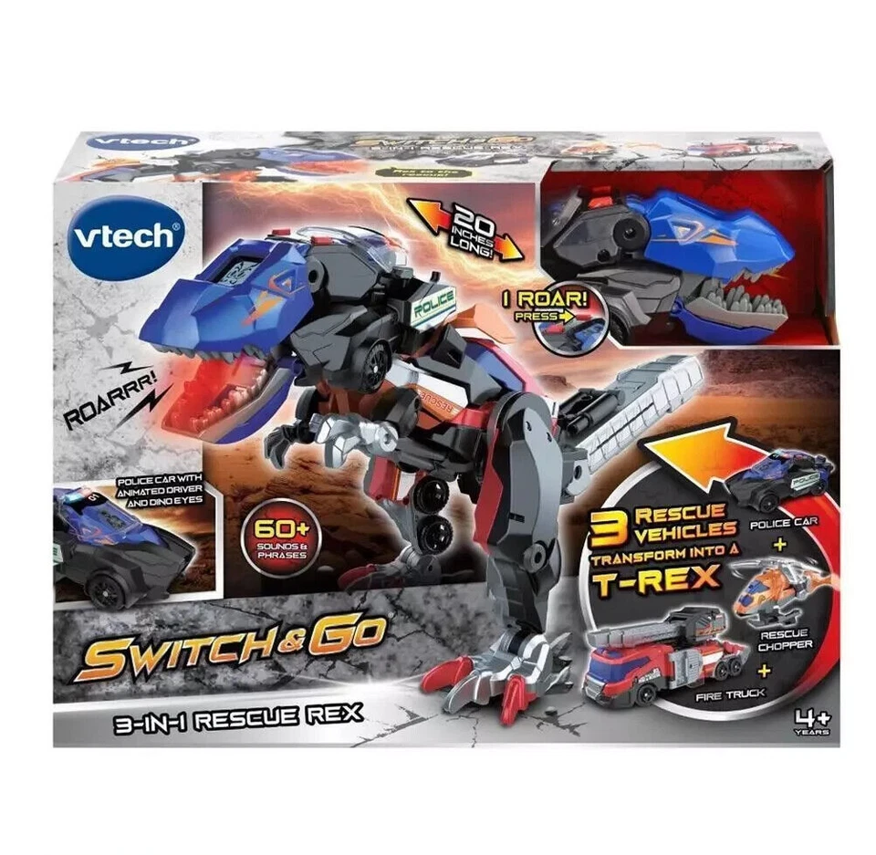 Rescue Rex Vtech Switch & Go® 3 en 1 T-Rex Dinosaurio Multi-Vehículo Edades 4-8 Foto 2 de 4