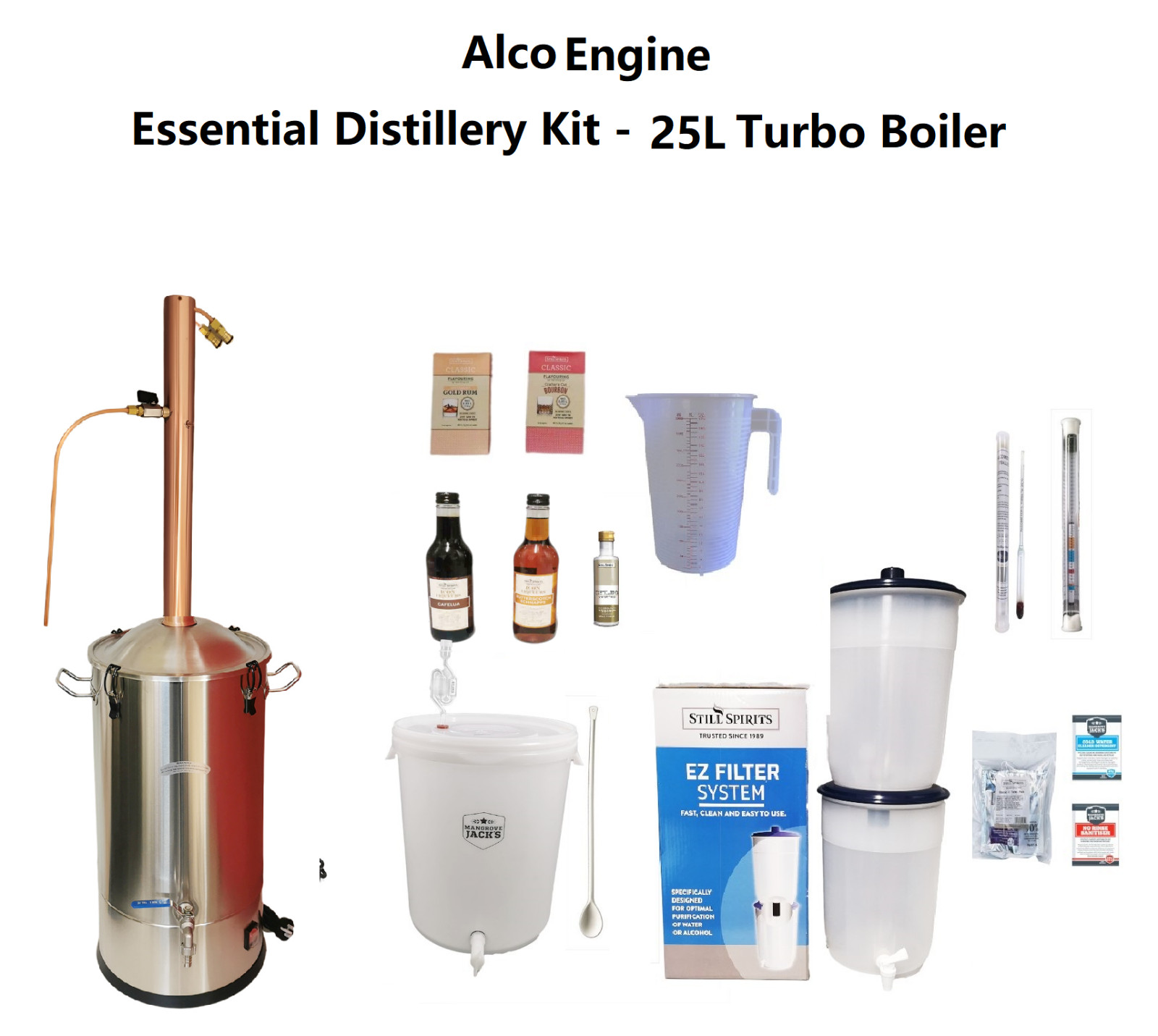 AlcoEngine Reflux Copper Condensor Distillery Kit Choice of 25L/35L/65L Boiler