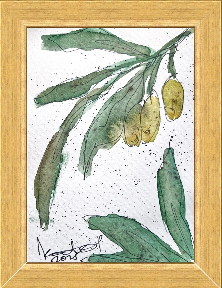 Pintura Olivos Olivo Arte de Pared Enmarcado Acuarela Boceto Pintura Original Foto 2 de 4
