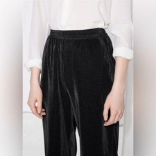 Other Stories Paris Atelier wide legs Black Pleated Shiny Trousers size 4