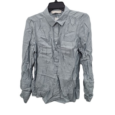 Ann Taylor LOFT Women's Slate Blue Lightweight 1/2 Button Long Sleeve Top NWT S