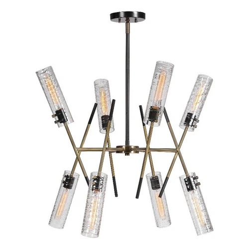 Uttermost Telesto 8-Light Steel and Glass Linear Pendant in Black/Brass - Picture 1 of 8