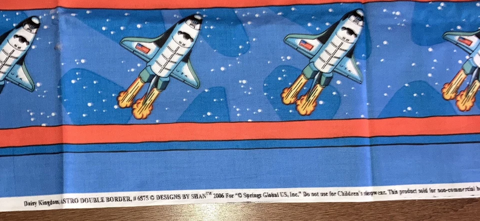 ASTRO DOUBLE BOARDER Spaceship Daisy Kingdom #6575 Fabric Astronaut Space USA - Image 2 of 3