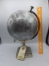 Uniquely Crafted By Artisans 9" Tabletop Geographic Globe Silver Gray Metal Base