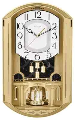Bulova Golden Music Strike & Chime Wall Clock, Gold-C4900-tested, works-NWB