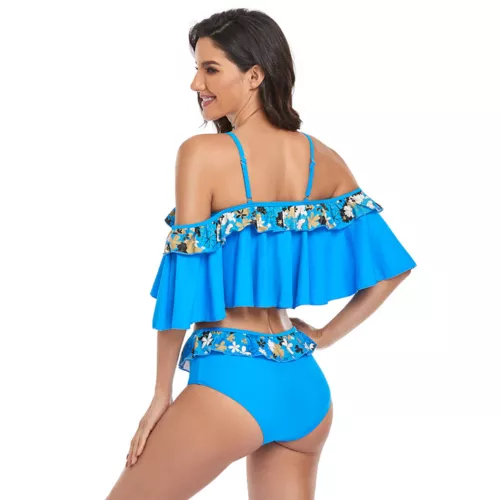 Two Piece Women Sexy Tankini Swimsuits High Waisted Ruffle Strappy Swimwear US - Picture 41 of 47
