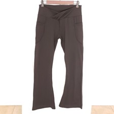 Woman Black Stretchy Adjustable Waist V Front Leggings Size M with Pockets