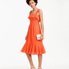 J Crew Orange Tiered Ruffle Eyelet Midi Dress| Size 16T