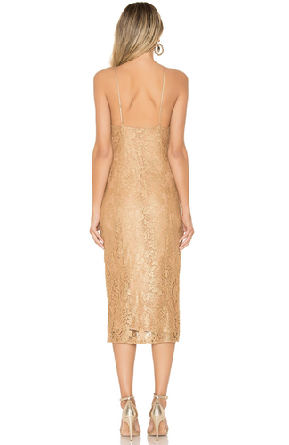 Majorelle Revolve Brie Gold Tan Slip Style Midi Dress Size L Cocktail Evening - Picture 4 of 10