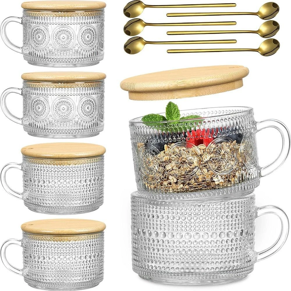 Vintage Glass Coffee Mugs Embossed Glass Coffee Cups Stackable