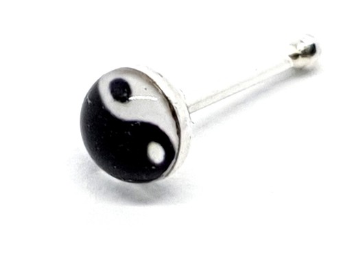 Yin Yang Nose Stud 3mm Cabochon Stud 22g (0.6mm) 925 Sterling Silver Ball Stay - 第 2/12 張圖片