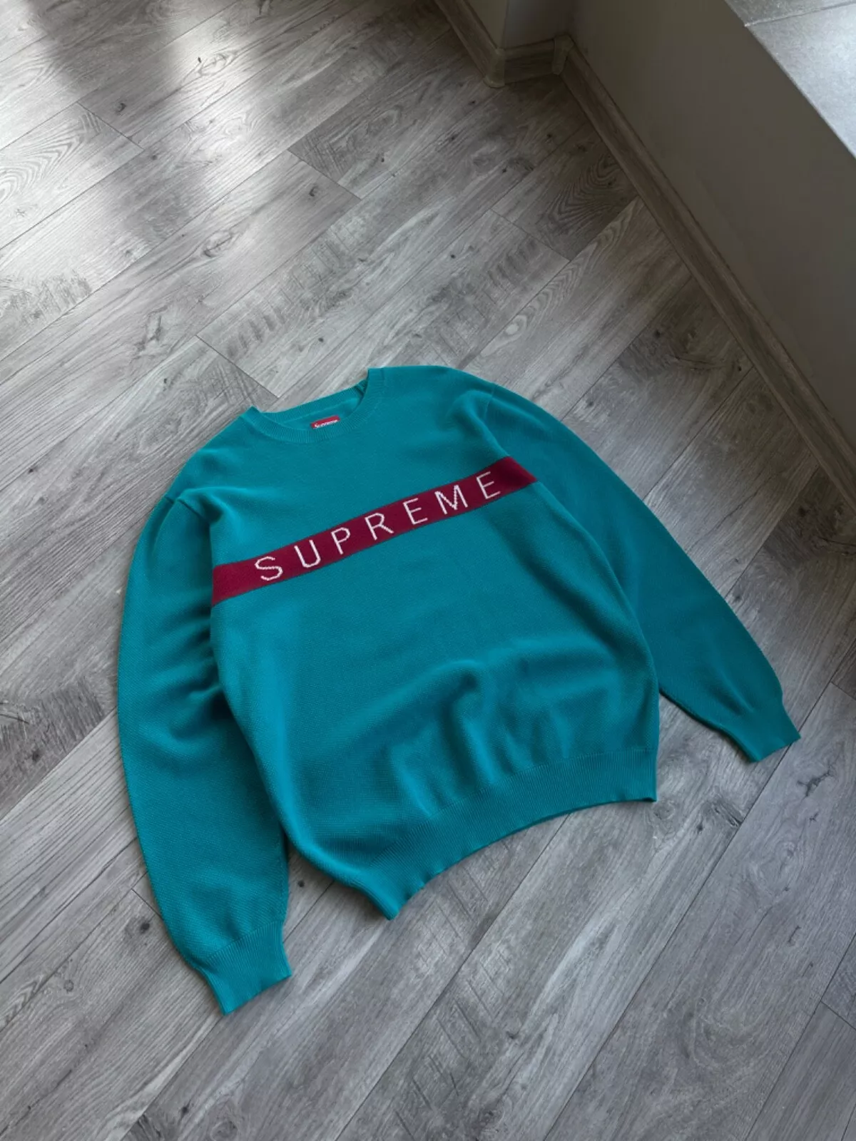 Pull piqué rayé grand logo Supreme taille : M