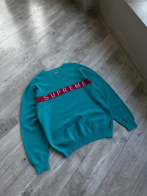 Supreme Big Logo stripe Pique Sweater Size: M | eBay