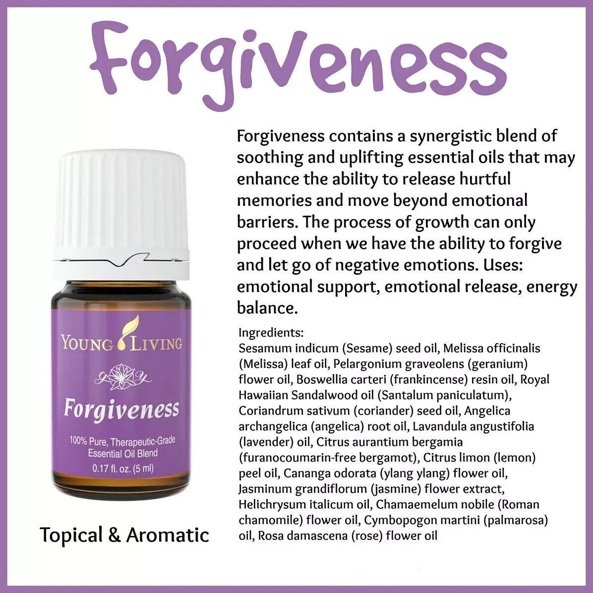YOUNG LIVING FORGIVENESS ESSENTIAL OIL BLEND 5ML LIGHTLY USED. RRP