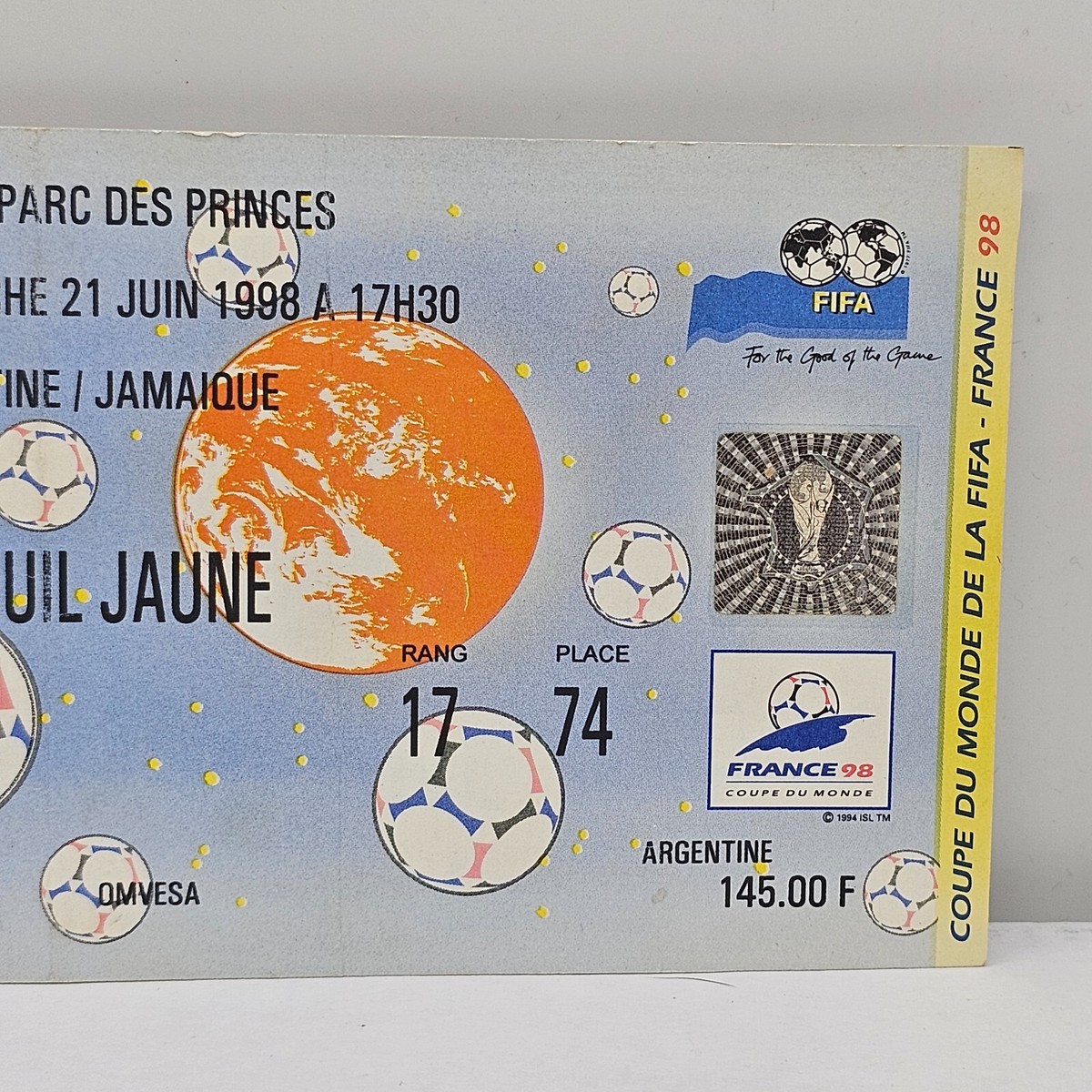 TICKET WORLD CUP FRANCE 1998 ARGENTINA - JAMAICA # 28 | eBay