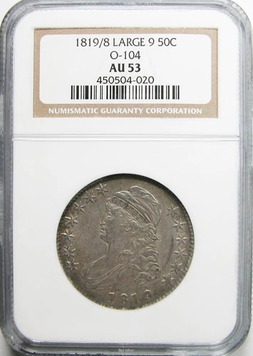 1819/8 Large 9 Capped Bust Half Dollar NGC AU-53 O-104
