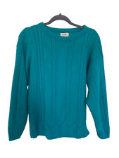 Beldoch Popper Vintage Women  s Sweater Teal Cable knit Size Medium Made in USA