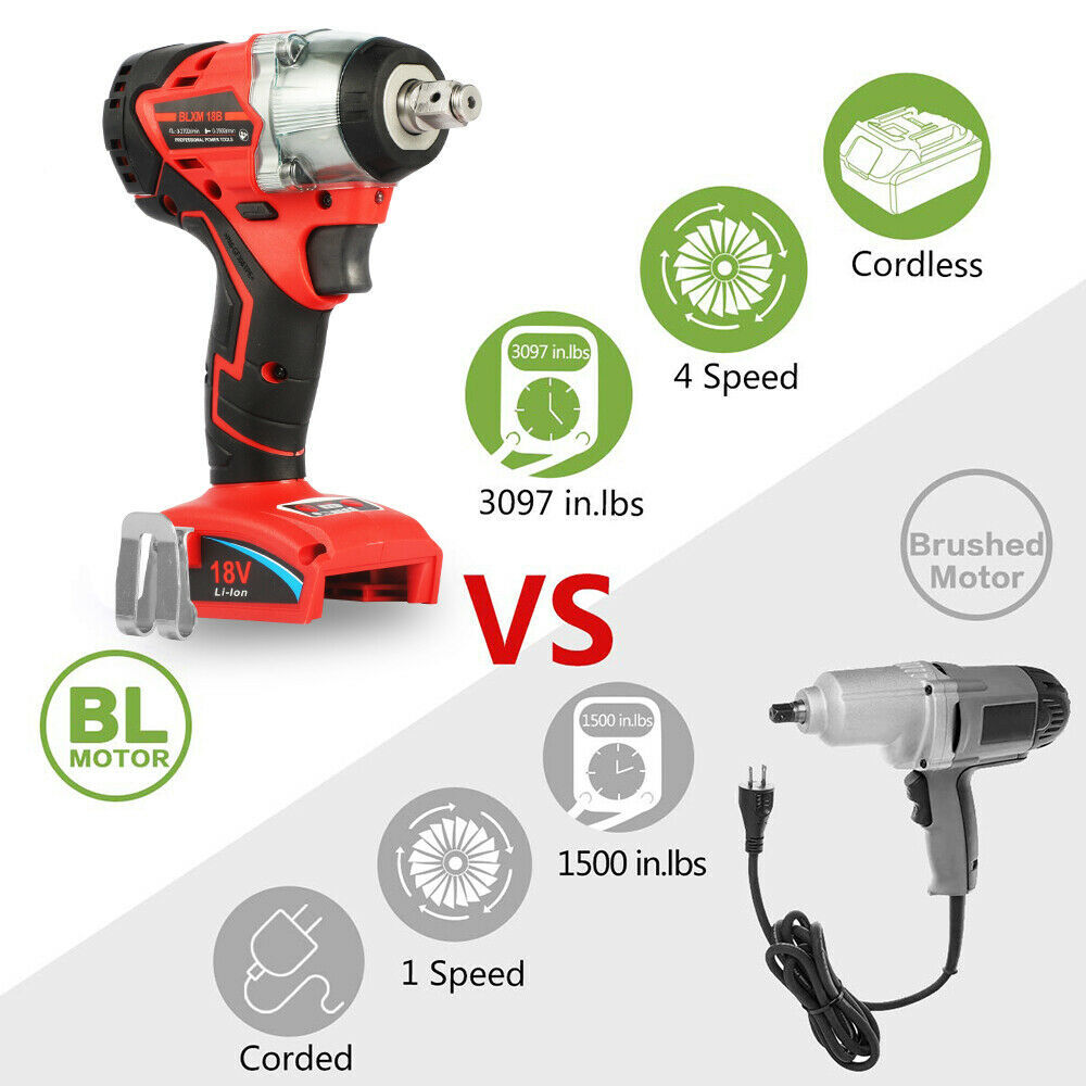 Impact Wrench Driver Cordless Electric 18V LiIon 1/2" Rattle Gun For