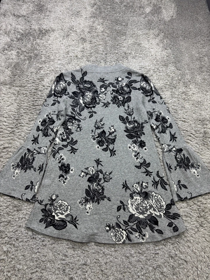 Suéter Style & Co Mujer Pequeño Gris Jaspeado Floral Manga Campana Cuello Simulado Túnica Foto 2 de 4