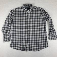 Scott Barber Shirt Mens XL Dark Gray Brown Check Plaid Cotton Dress Button Up